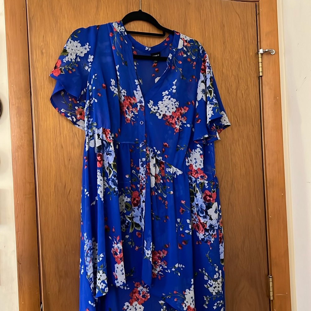 Long Blue Floral Blouse